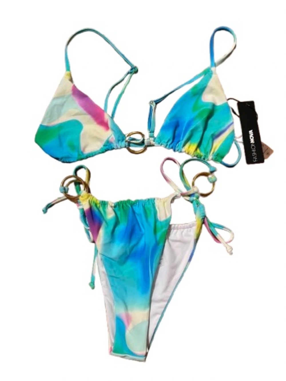 NWT Fashion Nova Oceana Multi Color Ring-Detail Bikini Size Medium